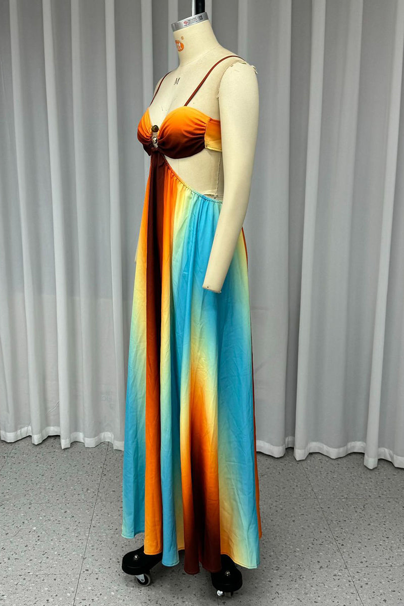 Dam Långklänning V-ringning Snörning Polyester-6