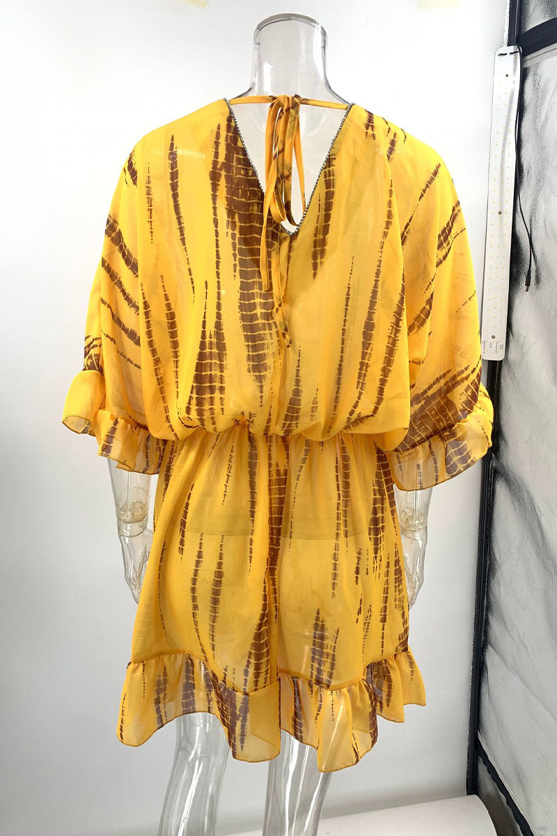 Kvinnors A-linjeformad Klänning Geometriskt Mönster V-ringning Polyester-6