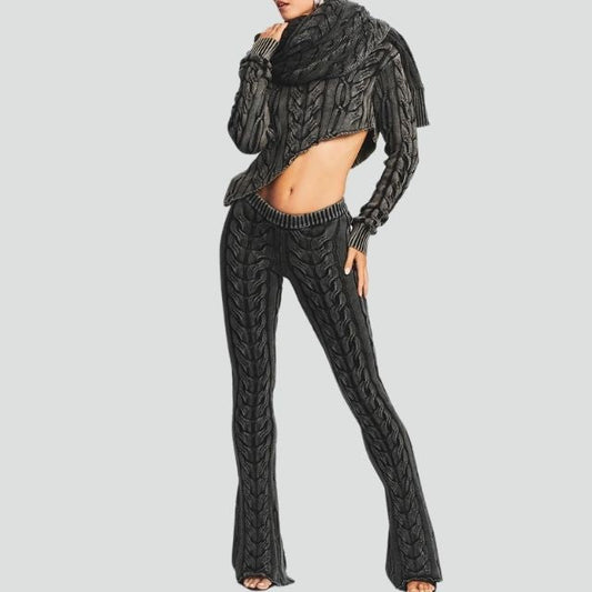 Dam Slagbyxor Hög Midja Kabelmönster Polyester-1