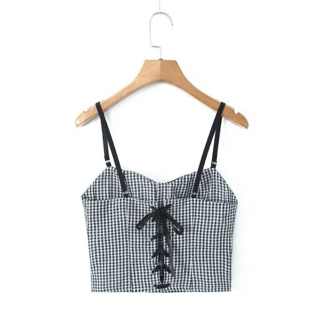 Dam Festtopp Vichy-Karo med Spetsdetaljer Polyester-2