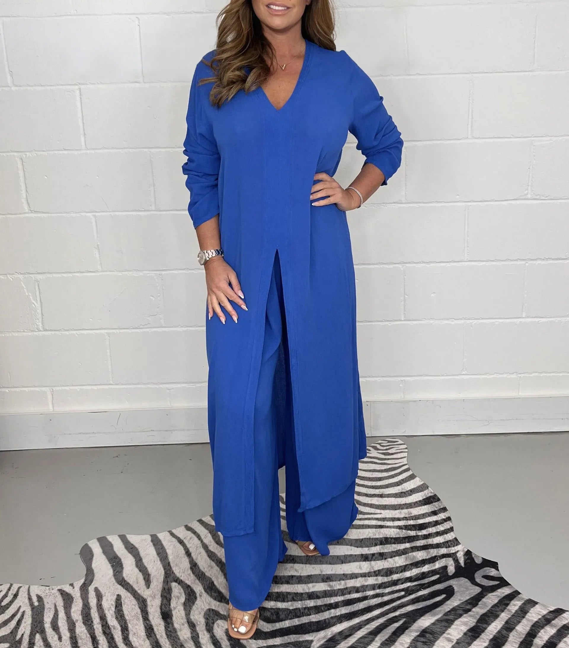 Tvådelat Set Dam Elegant Byxor och Jacka Polyester-4