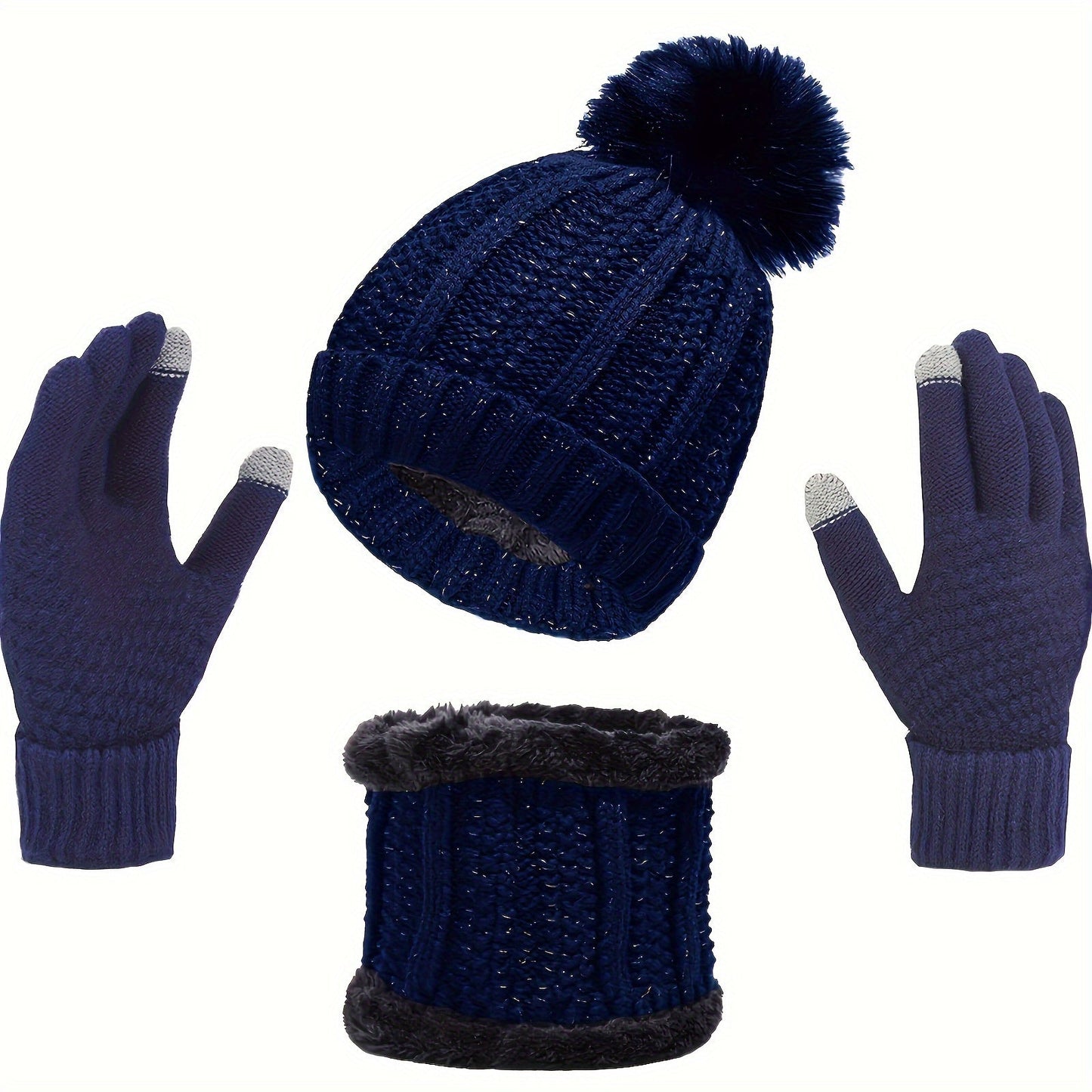 Variant image for Kvinnors Vinteruppsättning Hatt Halsduk Handskar Stickad Kvalitet-5
