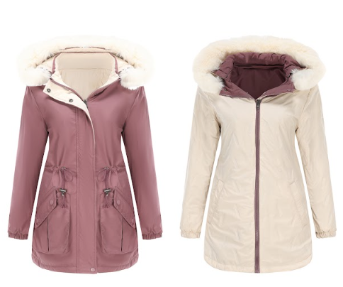 Dam Vändbar Parka Polyester Chic Medellängd 65 cm-2