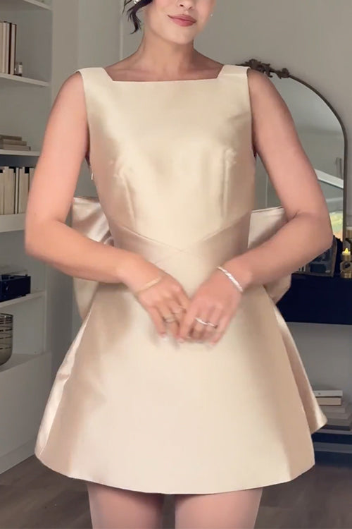 Kvinnors Mini Klänning Öppen Rygg Satin Elegant-5