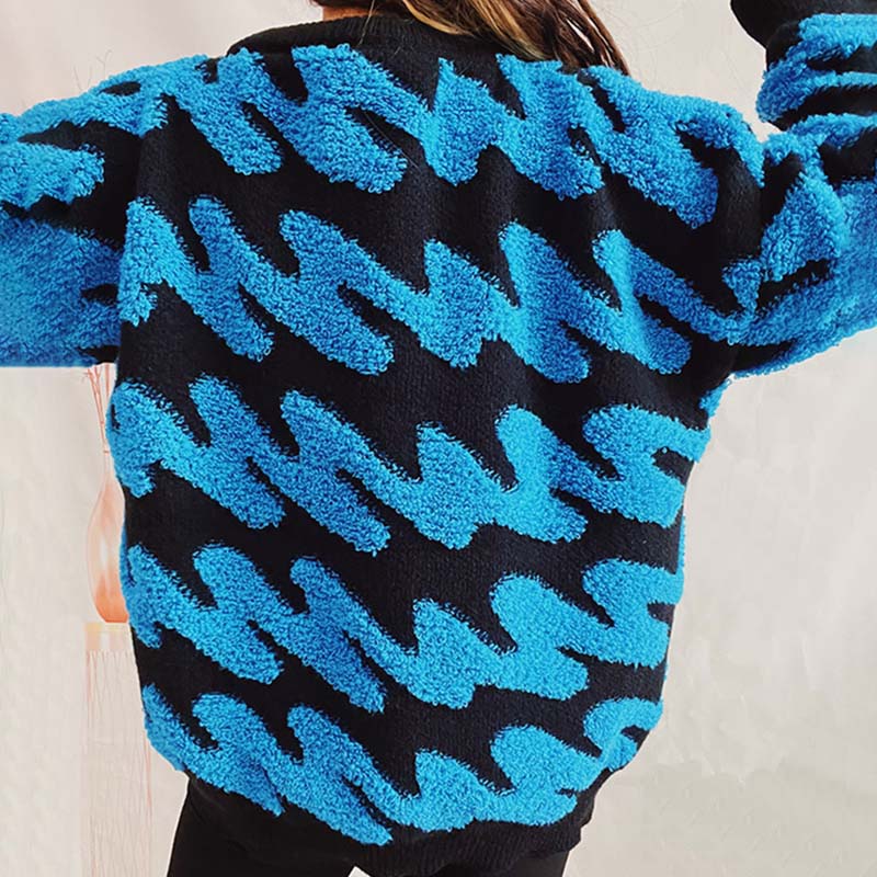 Dam Stickad Tröja Avslappnad Akryl-Bomull med Långa Ärmar-6