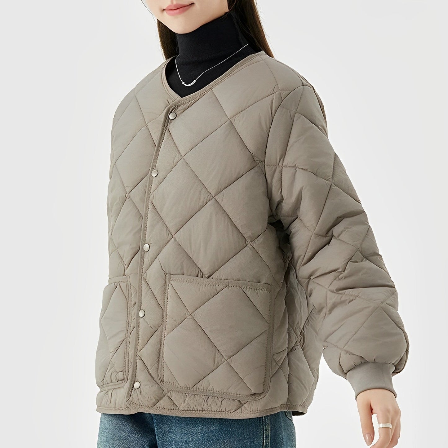Damjacka Lätt Varm Diamantmönster Polyester för Kalla Dagar-4