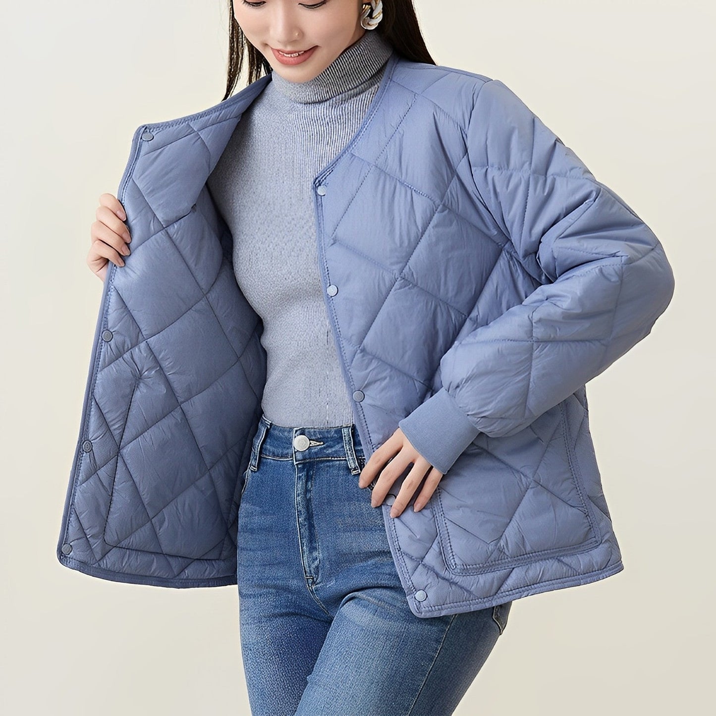 Variant image for Damjacka Lätt Varm Diamantmönster Polyester för Kalla Dagar-19