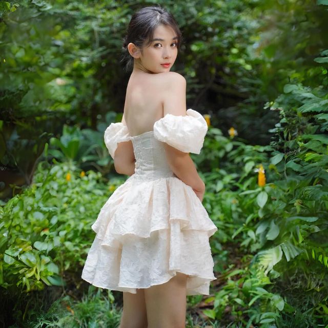 Kvinna Mini Klänning Puffärmar Spets-6