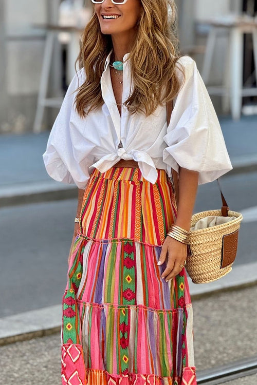 Dam Blus Skjorta Löst Passform Lykta Ärmar Bomull Polyester-1