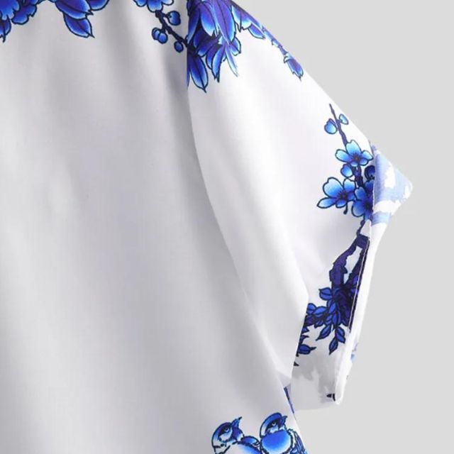 Herrskjorta Blommigt Tryck Klassisk Krage Högkvalitativ Bomull-5