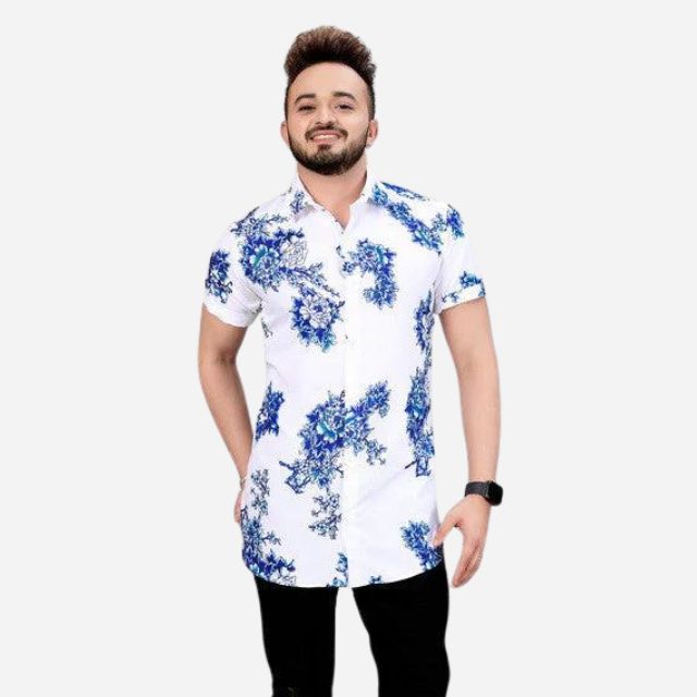 Variant image for Herrskjorta Blommigt Tryck Klassisk Krage Högkvalitativ Bomull-1