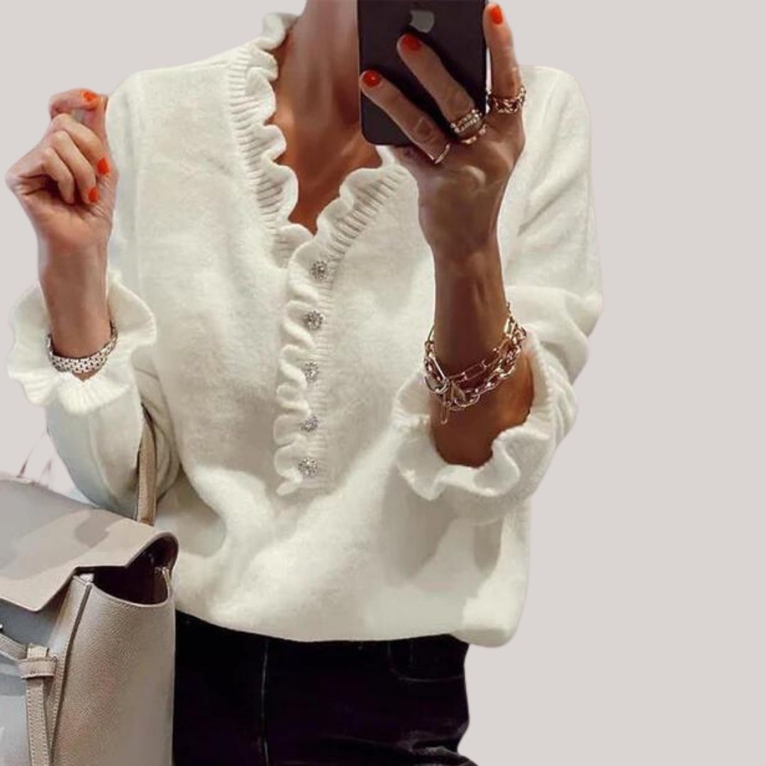 Variant image for Dam Stickad Tröja med Ruffles Cirkulär Halsringning Mjuk Akryl-6