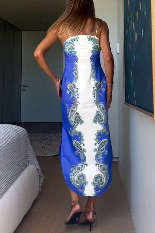 Kvinna Midi Klänning Paisley Tryck Spaghetti Rem Bomull Polyester-4