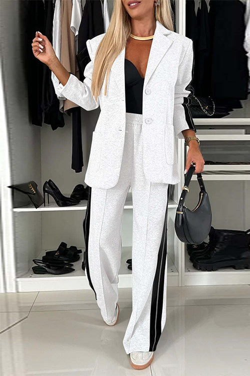 Dam Blazer Set Lapptäcktsdesign Bred Benformade Byxor Bomull Polyester-6