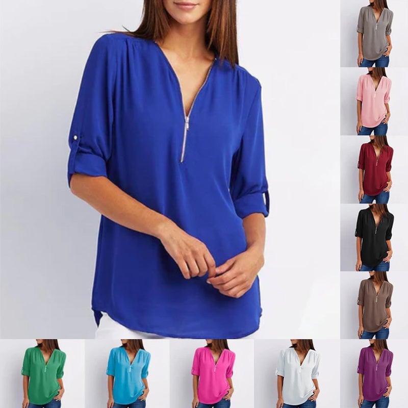 Dam Långärmad Blus Loose Fit Mjuk Tyg 6