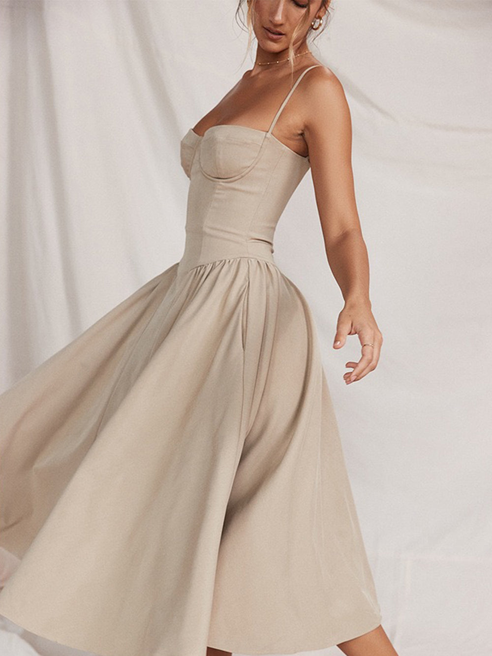 Kvinnors Midi Klänning Korsett Design Högkvalitativt Tyg-3