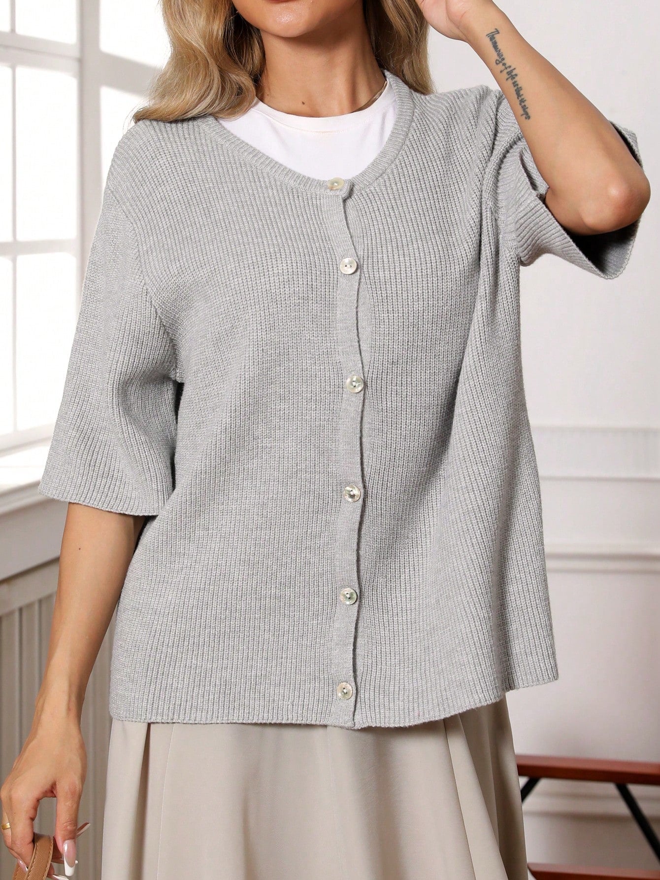 Dam Kardigan Enkel Viskos Knappad-4