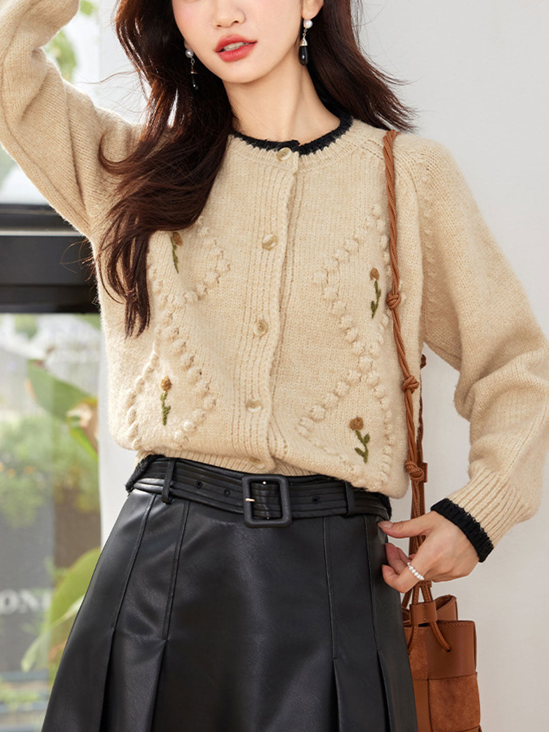 Dam Cardigan Blommabroderi Mjukt Material-3