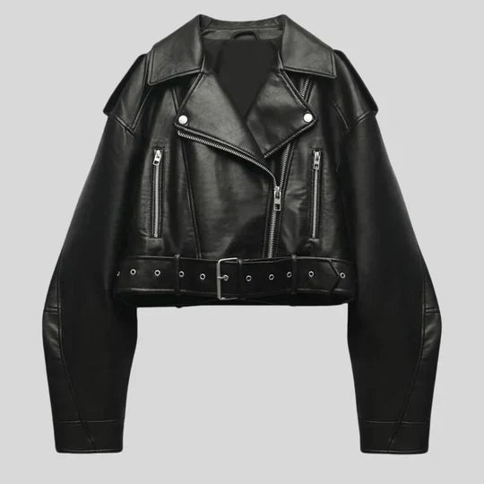 Dam Läderjacka Elegant Tidlös Design Högkvalitativt Läder 1