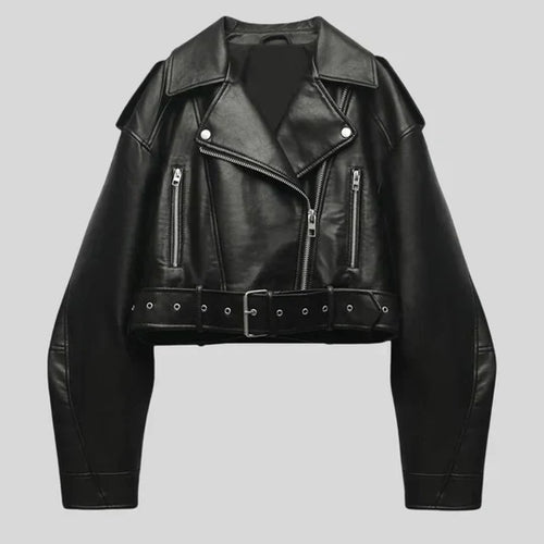 Dam Läderjacka Elegant Tidlös Design Högkvalitativt Läder 1