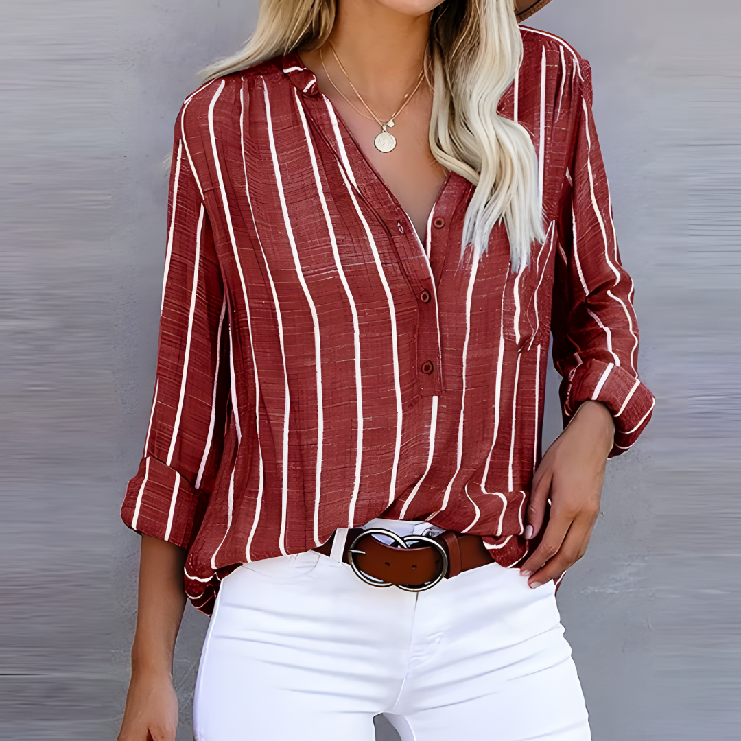 Dam Blus Randig Modern Design 100% Bomull-2