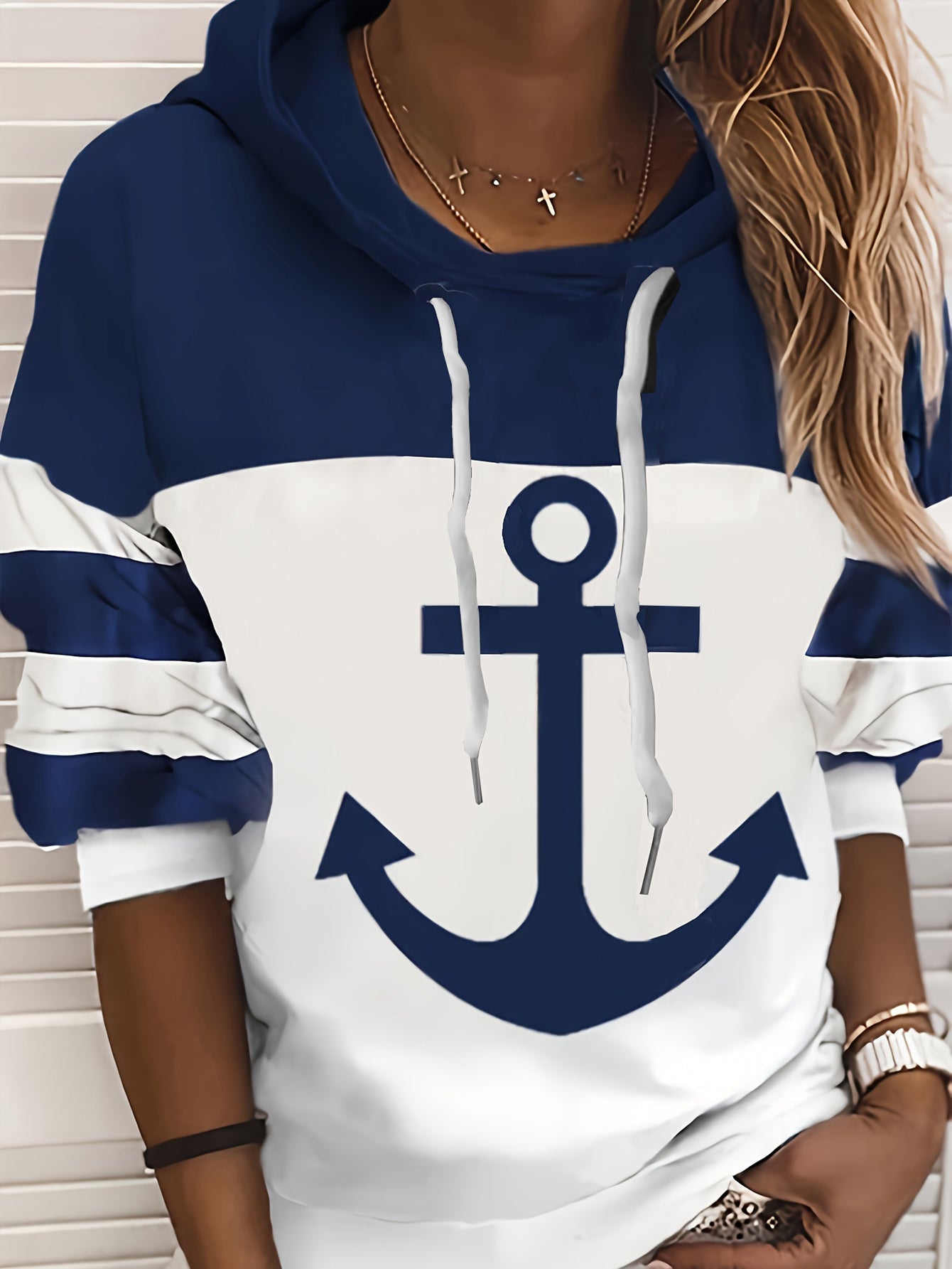 Variant image for Lång Hoodie Dam Färgblock Löst Snitt Polyester-1