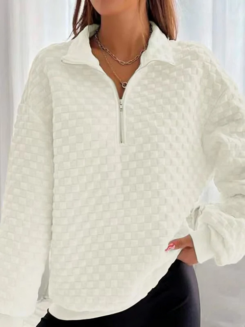 Dam Tröja V-ringad med Dragkedja i Bomull, Modern Stil-1