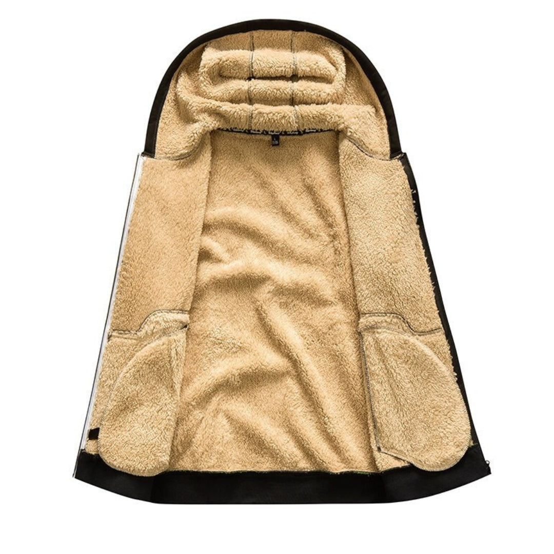 Mäns Vinterjacka med Huva och Fleecefoder – Slitstarkt Material för Kalla Vinterförhållanden 4