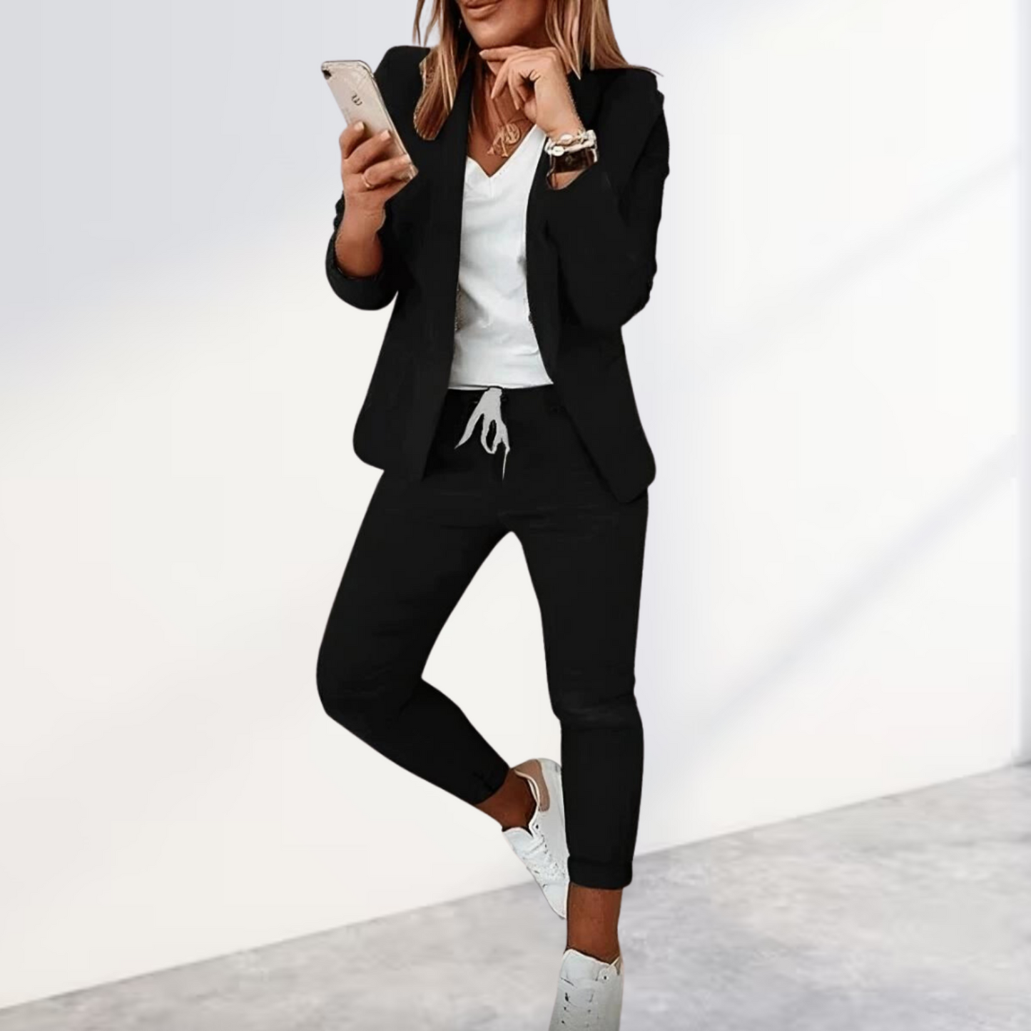 Kostym Set Dam Elegant Blandat Tyg Blazer och Byxor 6