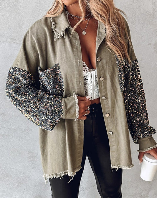 Elegant Damjacka med LĂ„nga Ărmar och Paljetter i Mjuk Polyester â Perfekt för Vardag och Fest 1