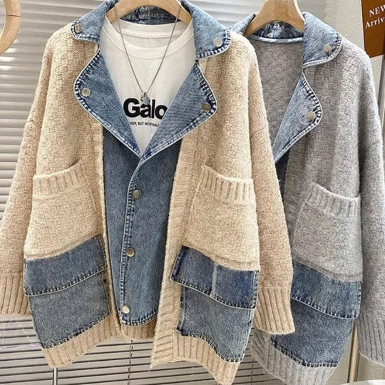 Variant image for Dam Kofta Avslappnad Stil med Denimdetaljer Mjuk Tyg-2