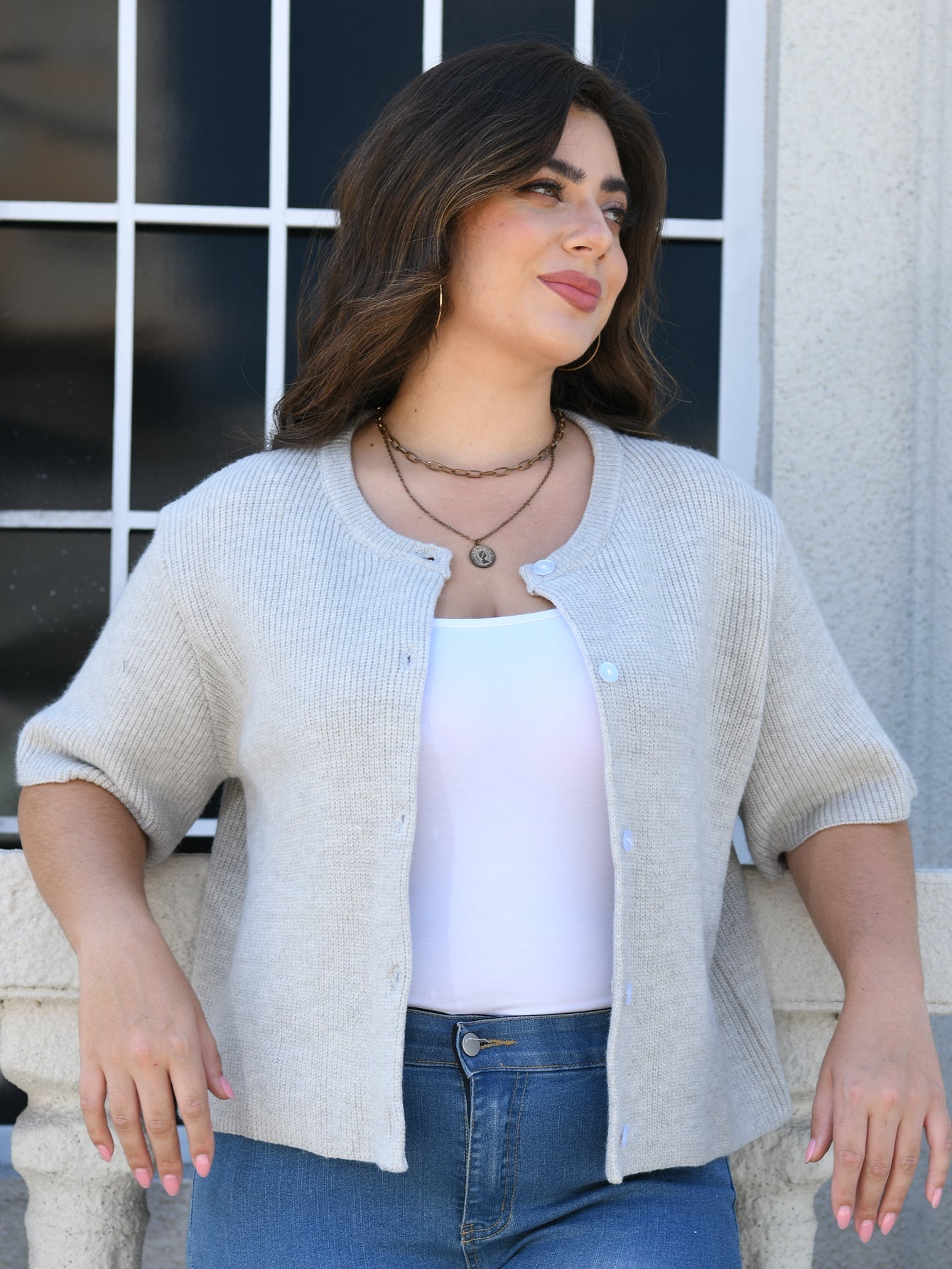 Variant image for Kvinnors Cardigan Femärmad Polyester Grå-1