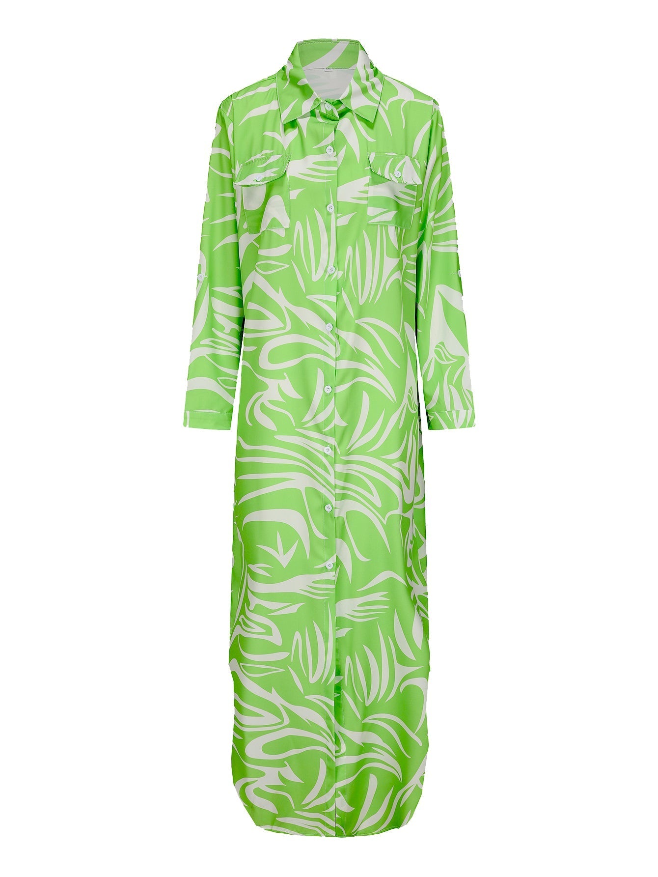 Dam Lång Skjortklänning Långärmad Polyester-3