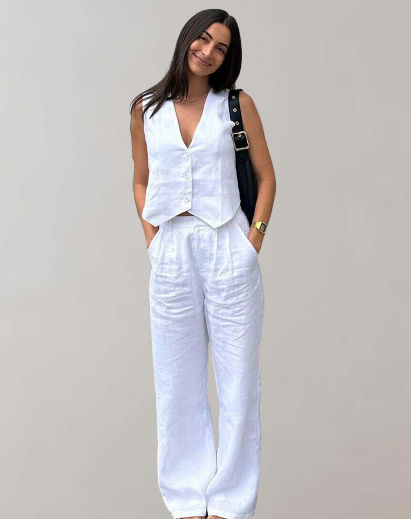 Variant image for Dam Tank Top och Höga Midja Byxor i Lätt Material för Sommarträningskläder-4