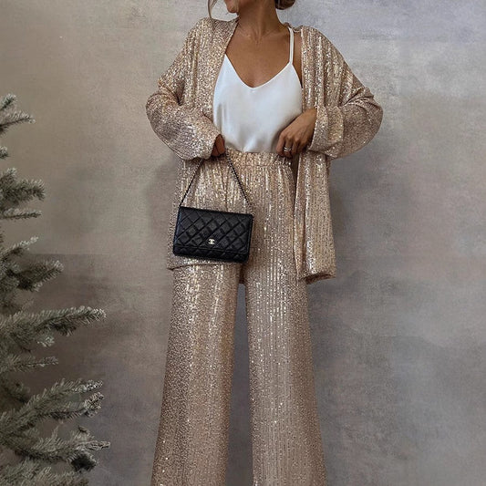 Kvinnor Hög Midja Paljettdress Polyesterfiber Glamourös Design-1