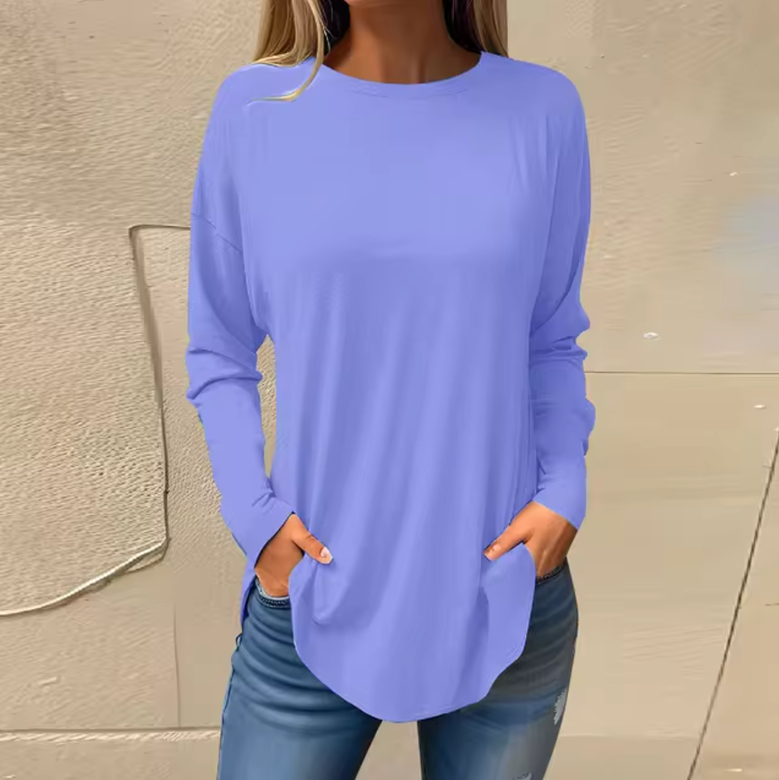 Långärmad T-shirt Herr Rund Hals Bomullsliknande Material 7