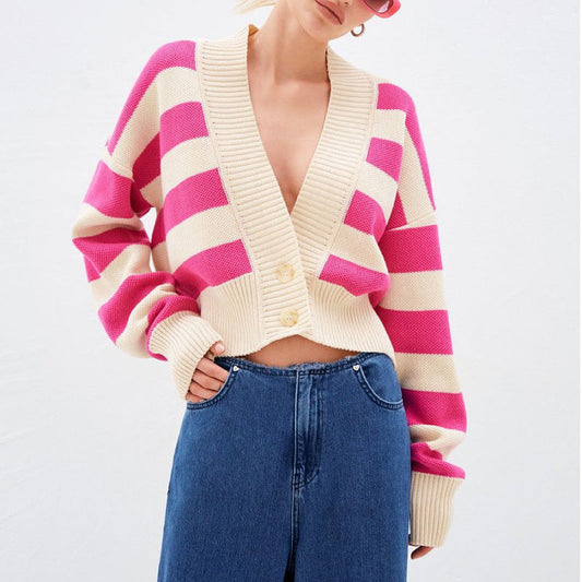 Dam Cardigan FĂ€rgblock Design Mjuk Akryl-1
