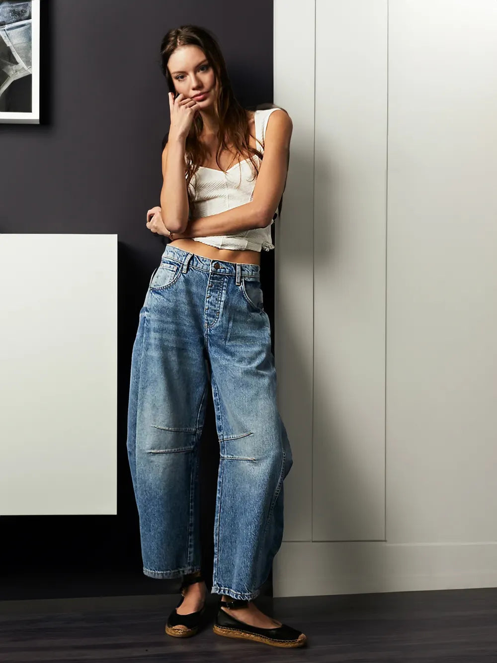 Dam Jeans Medelhög Passform Mjuk Bomull-1