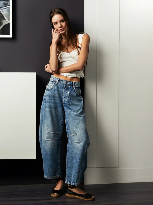Dam Jeans Medelhög Passform Mjuk Bomull-1