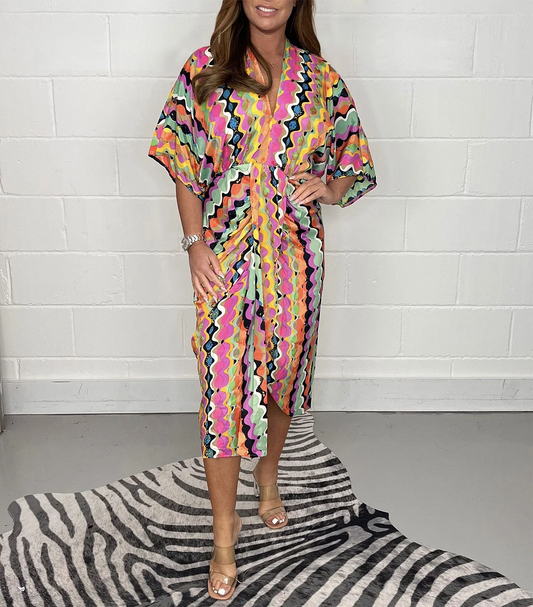 Dam Kimono Elegant LÀttviktsmaterial med V-hals och KimonoÀrmar-1