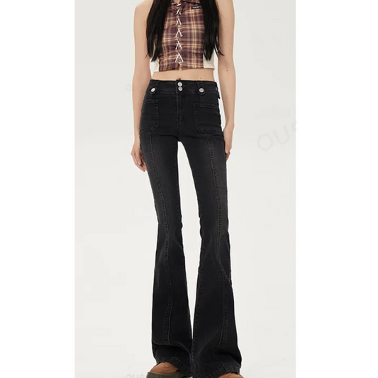Dam Slim Fit Jeans Hög Midja Bomull-1