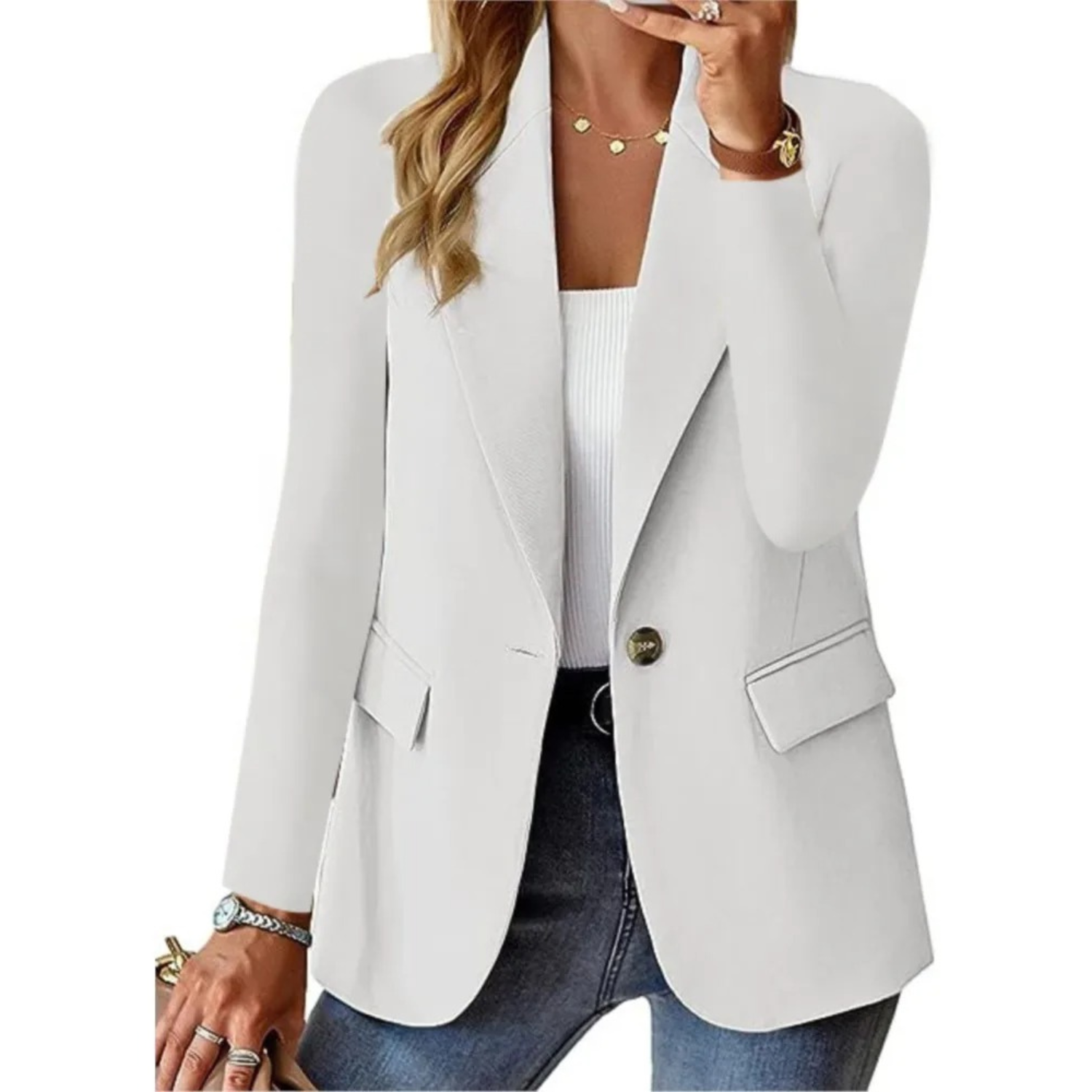 Slim Fit Kvinno Blazer Långärmad i Första Klassens Tyg – Elegant och Tidlös Design för Arbete och Fest 8