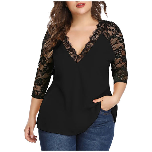 Plus Size Blus Modern Stil Polyester Elegant Komfortabel-1