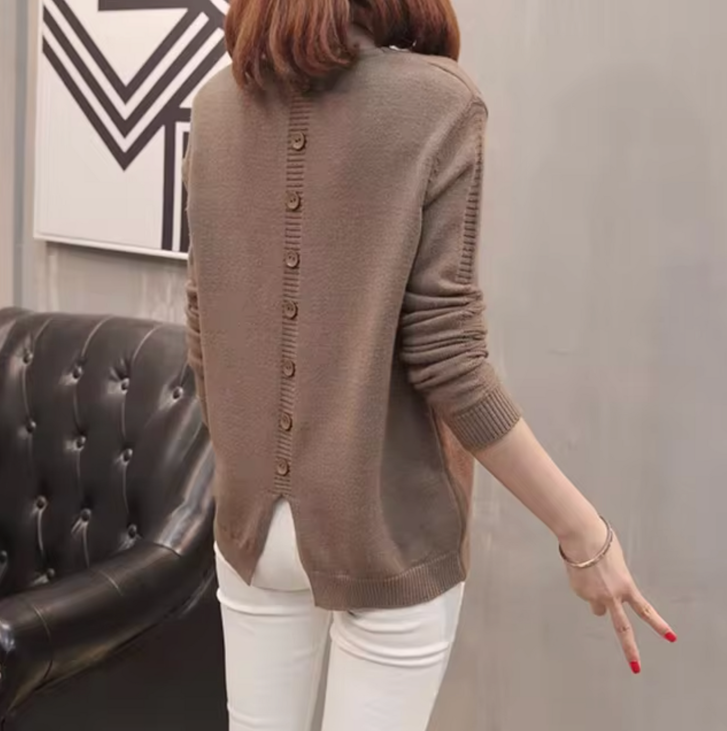 Variant image for Dam Stickad Tröja Långärmad V-ringning Mjuk Tyg-37