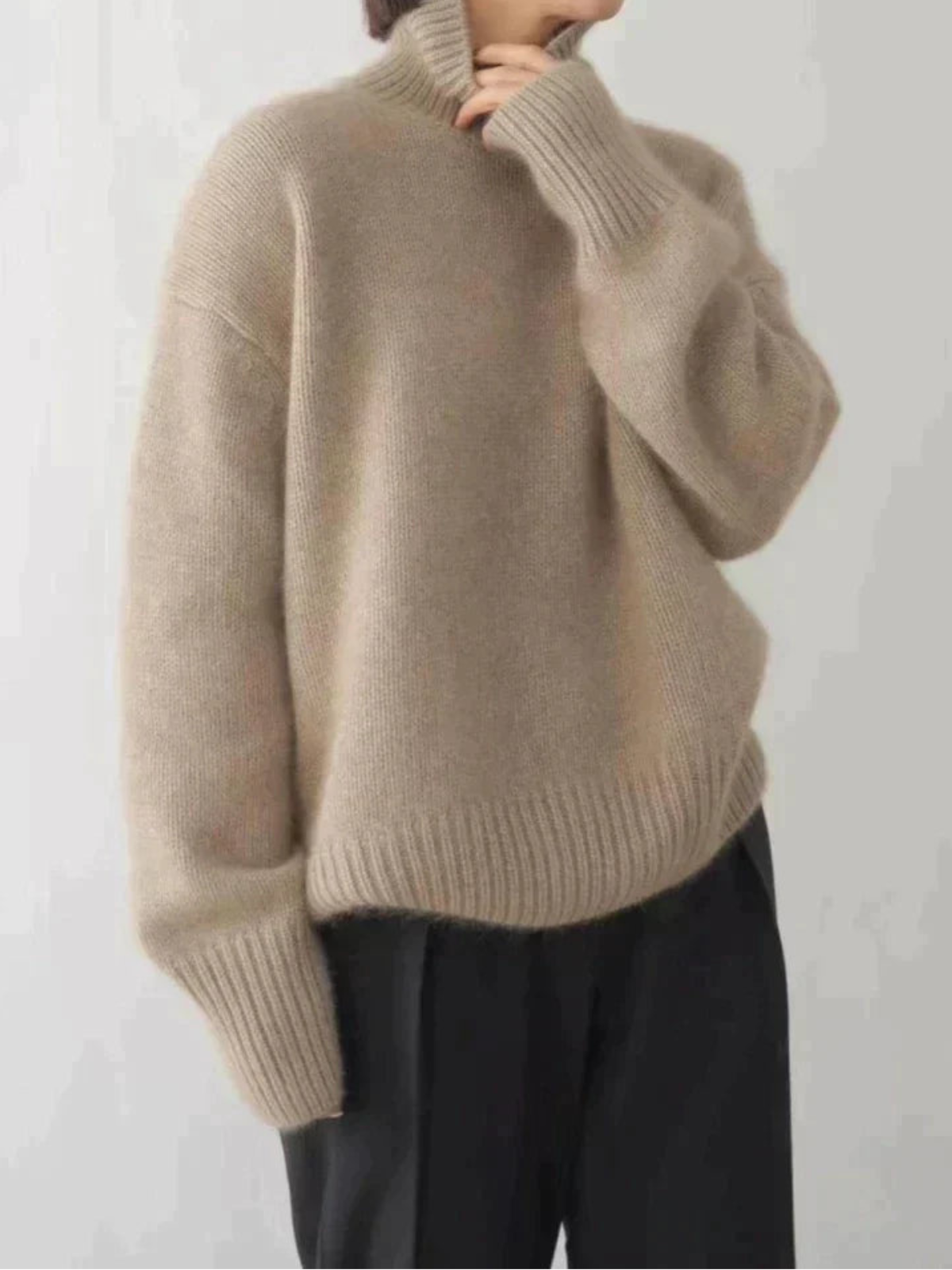 Variant image for Stickad Dam Tröja Turtleneck Avslappnad Lyxig Tygkombination-9