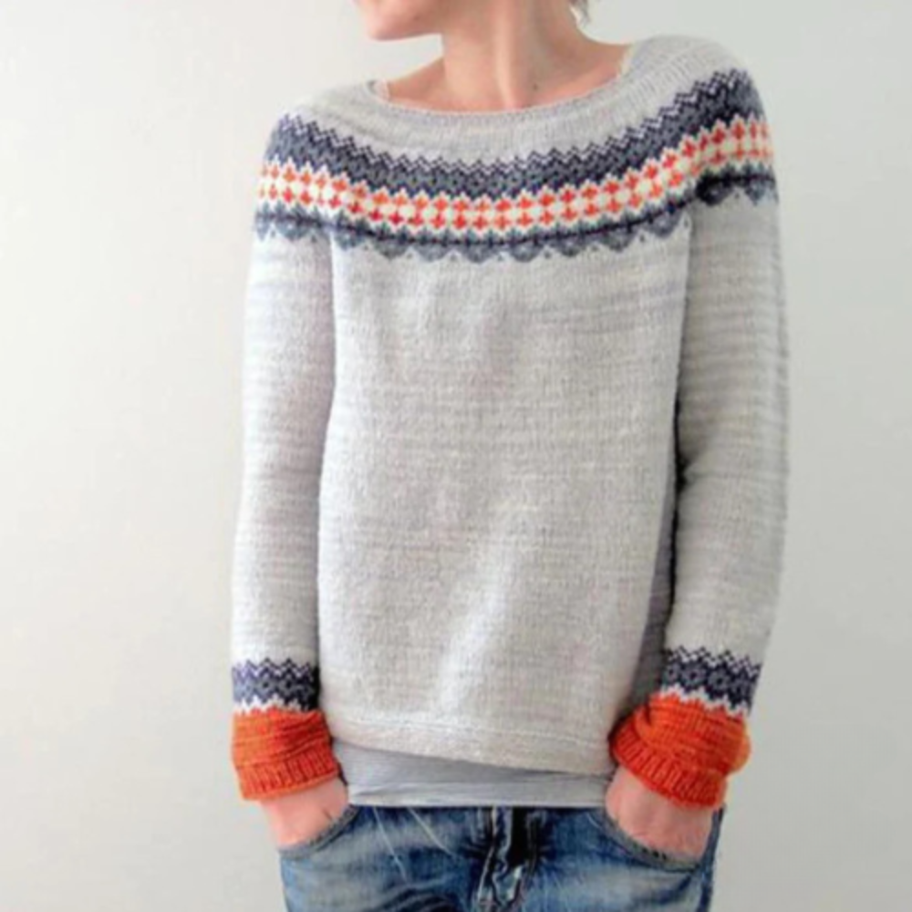 Stickad Dam Tröja Rund Hals Mjuk Material för Höst-1