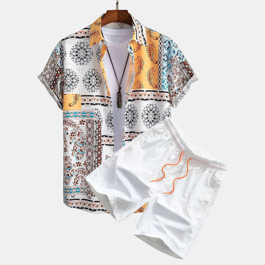Herrar SommaruppsÀttning Skjorta och Shorts FÀrgglad Polyester-1
