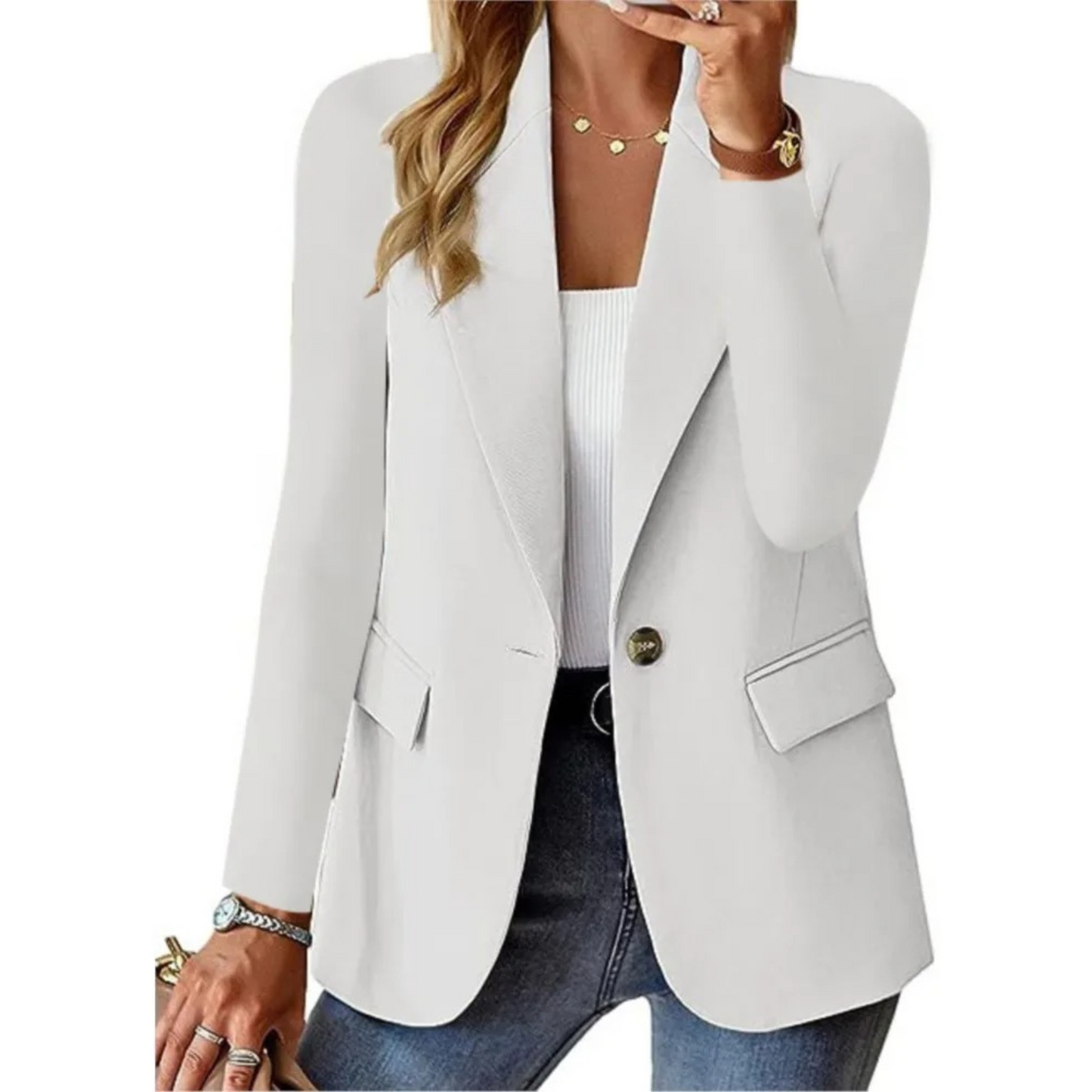 Slim Fit Kvinno Blazer Långärmad i Första Klassens Tyg – Elegant och Tidlös Design för Arbete och Fest 2
