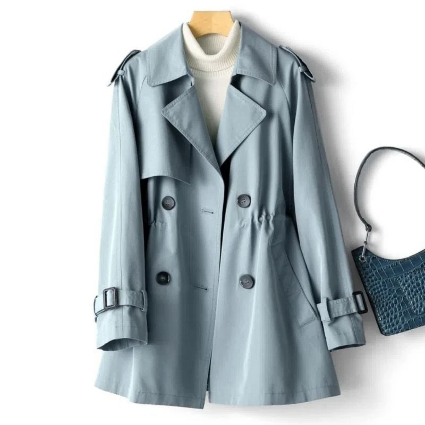 Damjacka Trench Coat Casual Hållbart Tyg-5