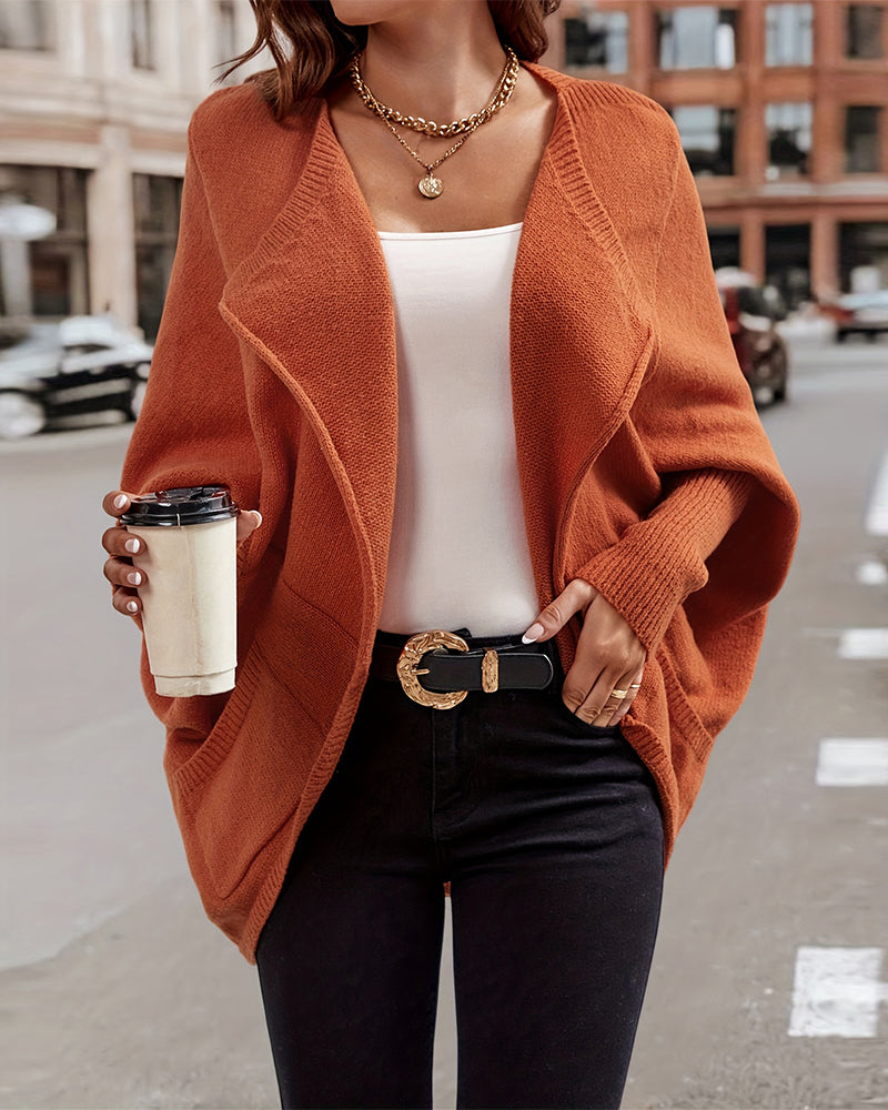 Dam Lång Kofta Cardigan i Mjuk Material med Dolmanärmar-2